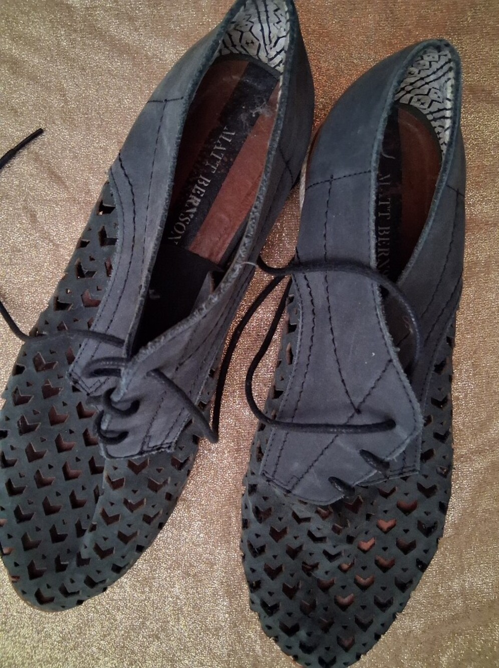 Matt Bernson Gimlet Chevron Perforated Leather Jute‎ Grey Blue Oxfords Sz 8